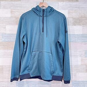 Under Armour Fitted Coldgear Fleece 1/4 Zip Performance Hoodie Blue Mens Large